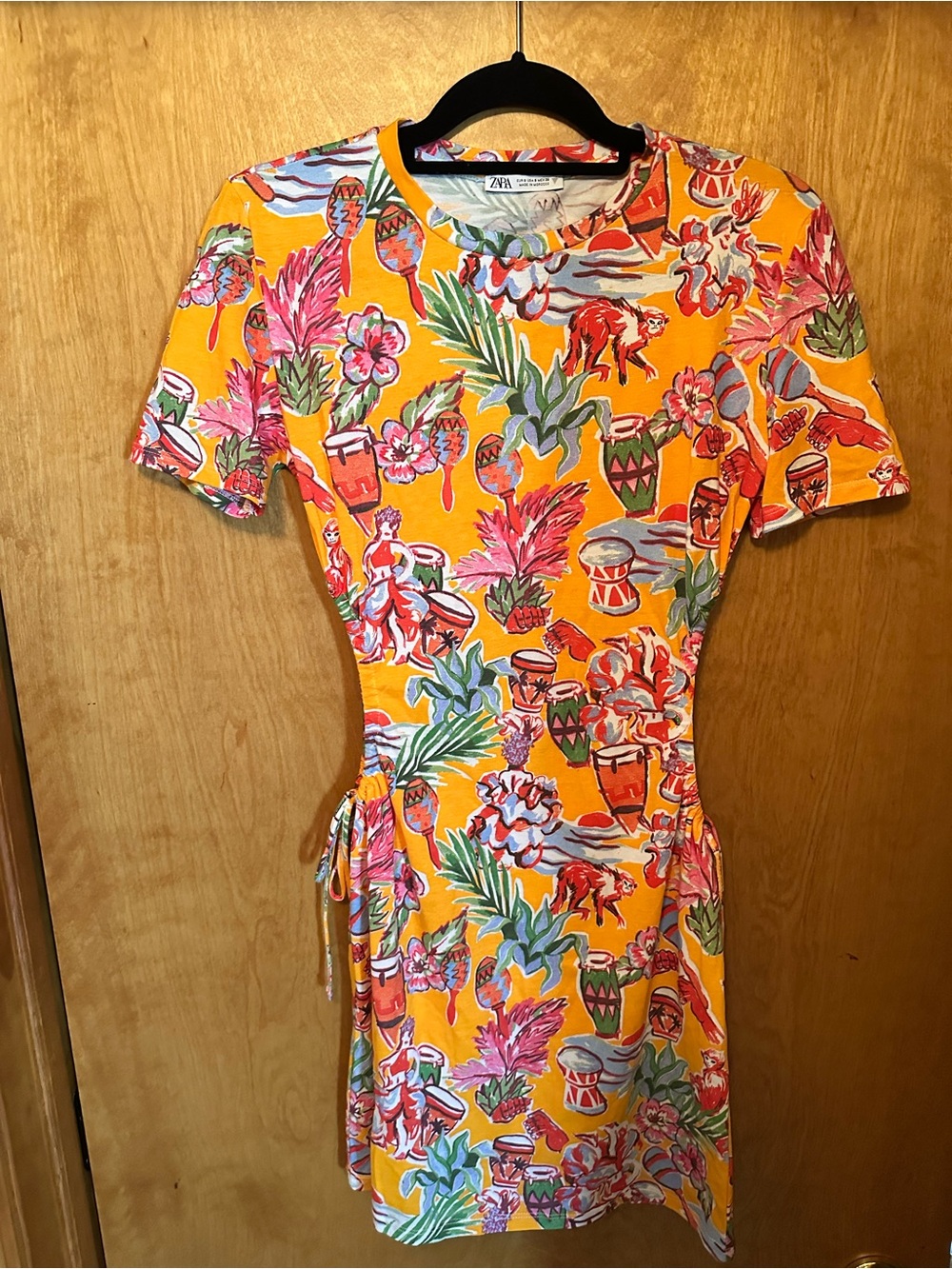 Zara Women’s Orange Tropical Print Short Sleeve Mini Dress -Size Small